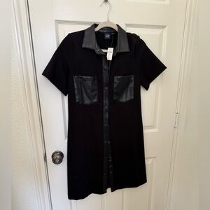 NWT GAP Vegan Leather Black Short Sleeve Dress